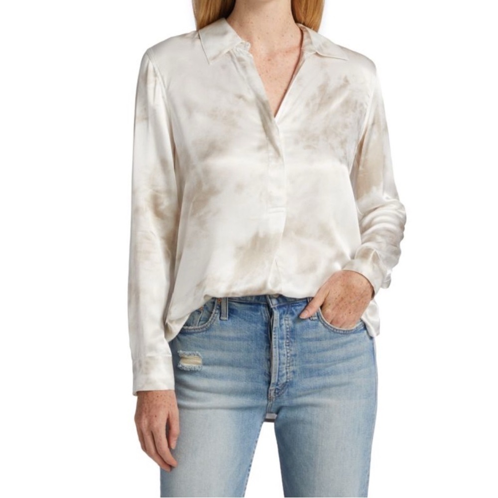 Rails Nissa satin popover blouse in Ivory storm V neck white grey XS satin